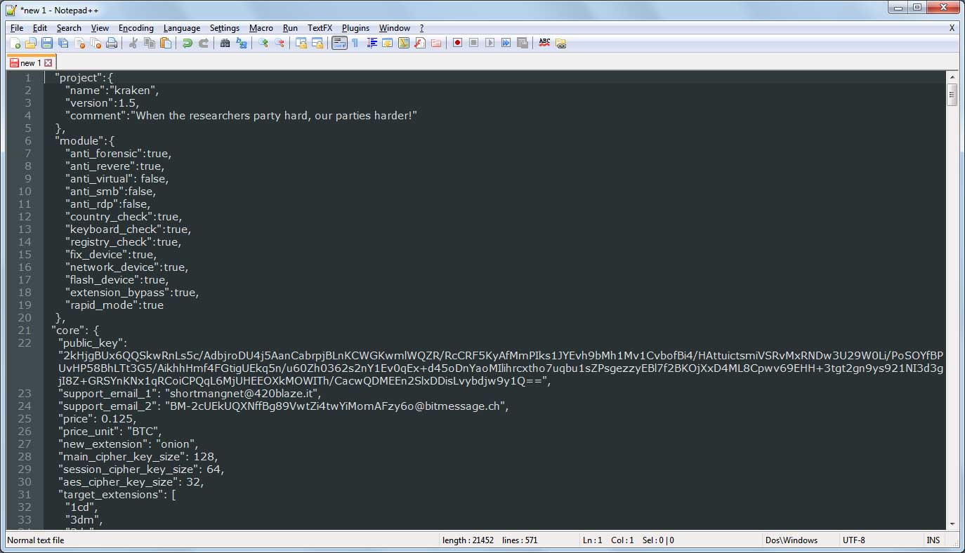 Portion of Kraken 1.5 configuration file