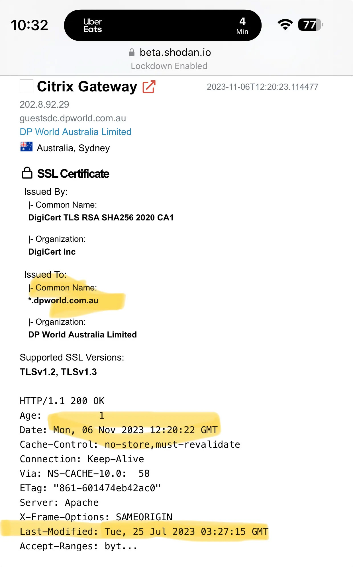 DP World running a vulnerable Citrix server