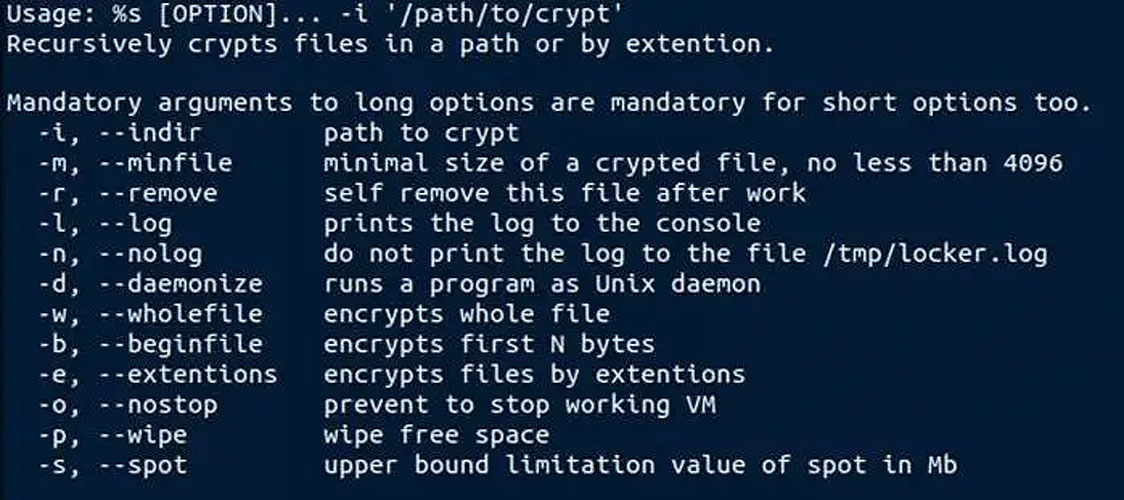 LockBit Linux encryptor command-line arguments