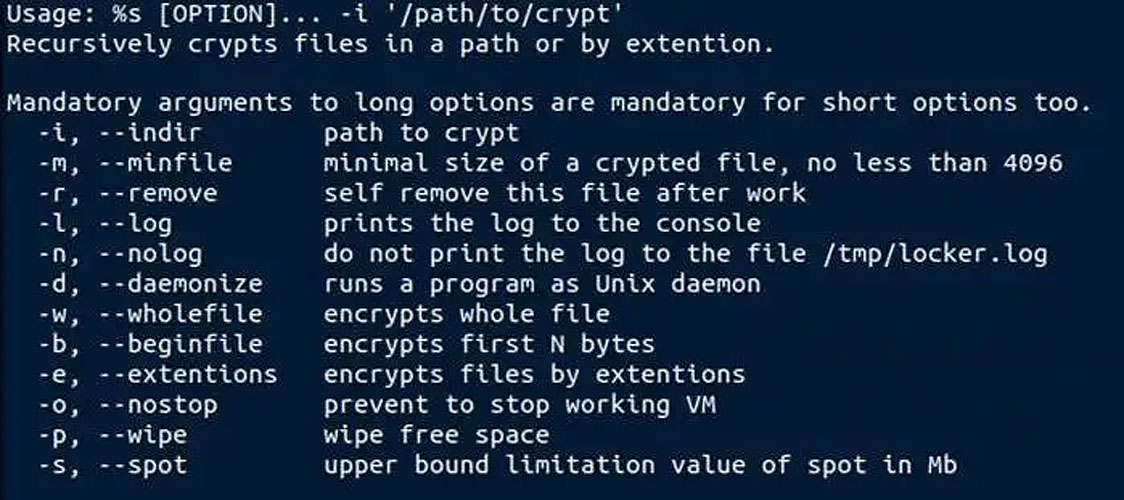 LockBit Linux encryptor command-line arguments