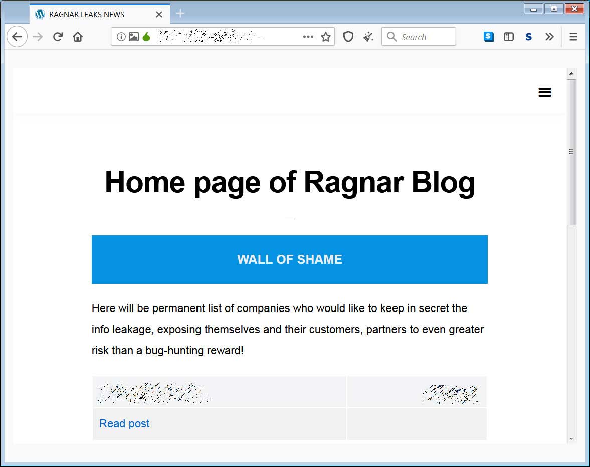 Ragnar Locker数据泄漏站点