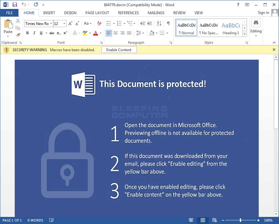 Enable Macros in Malicious Word Document