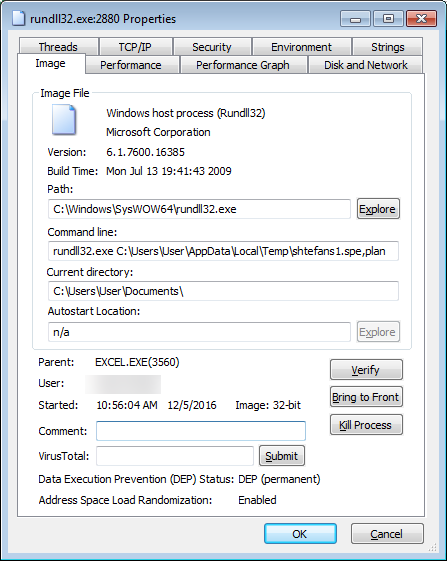 Rundll32.exe installing Locky