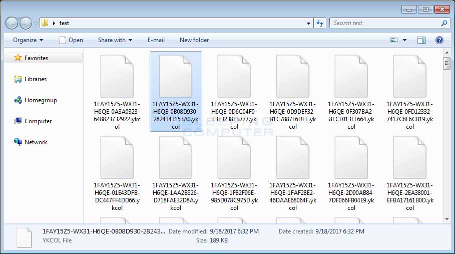 Files encrypted with the Ykcol Locky Ransomware Variant