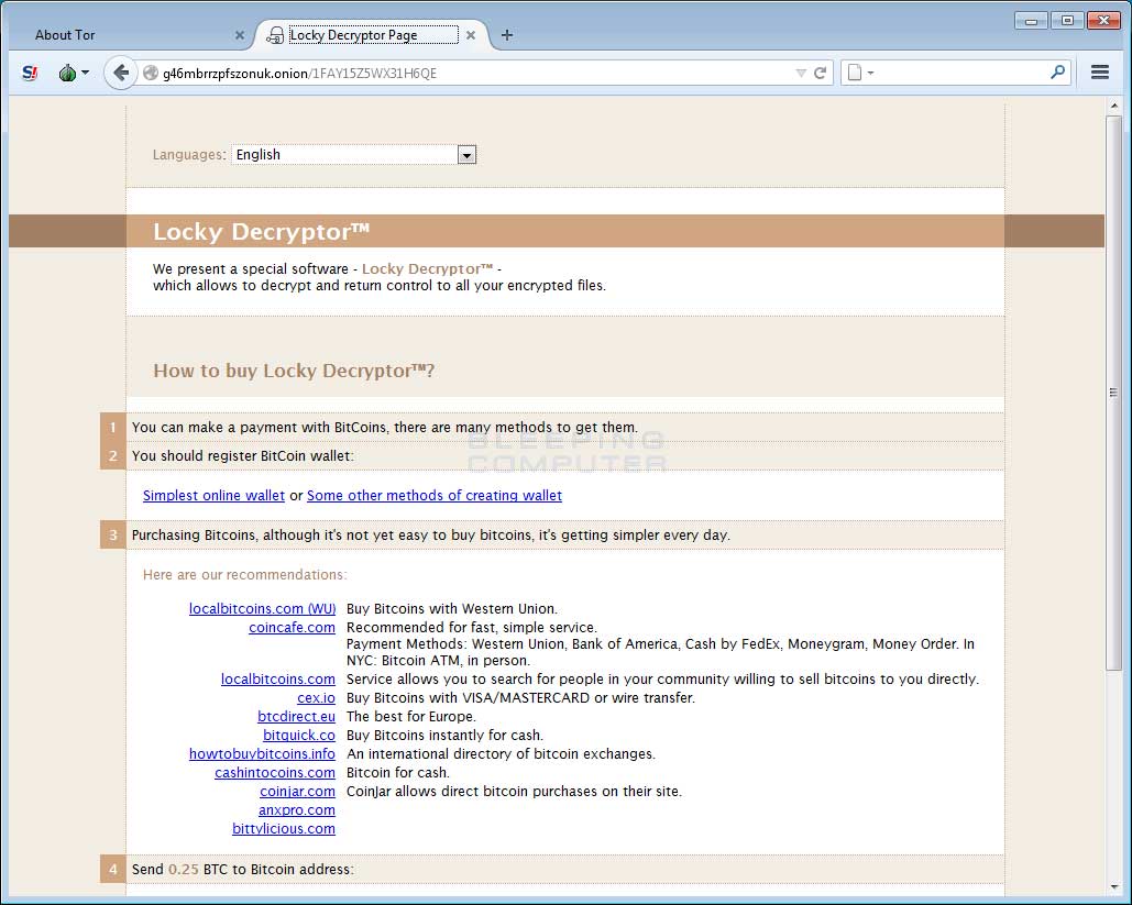 Locky Decryptor Payment Site