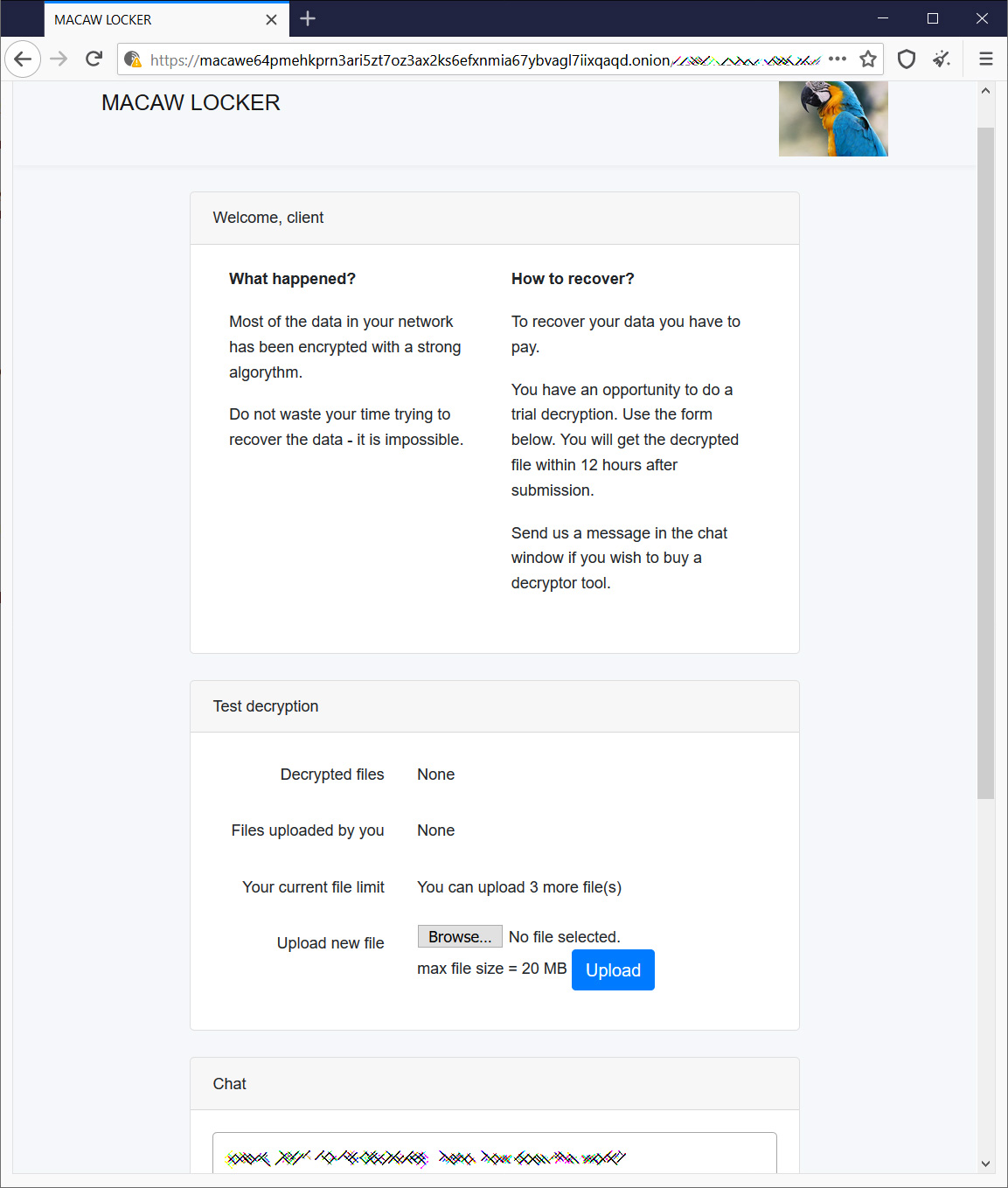 Macaw Locker Tor payment negotiation site