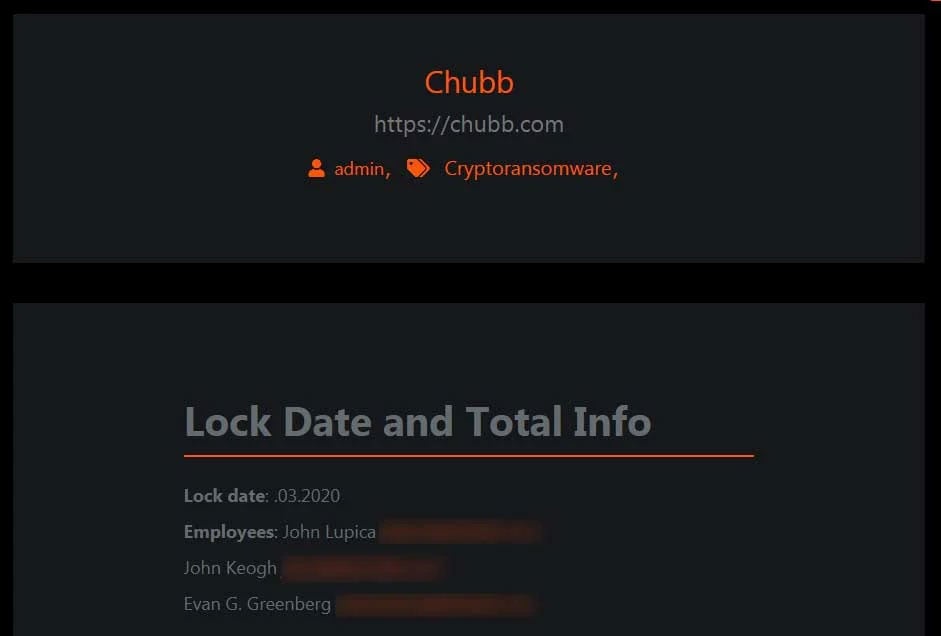 迷宫数据泄漏网站上的Chubb信息