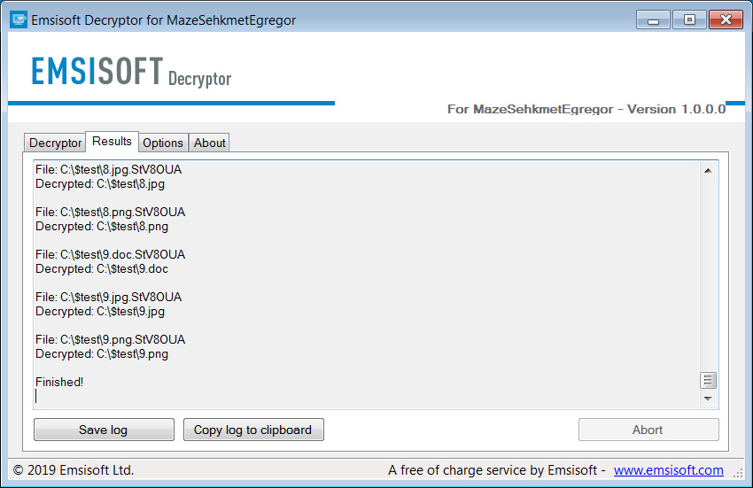 Descifrador Emsisoft para Maze, Egregor y Sekhmet