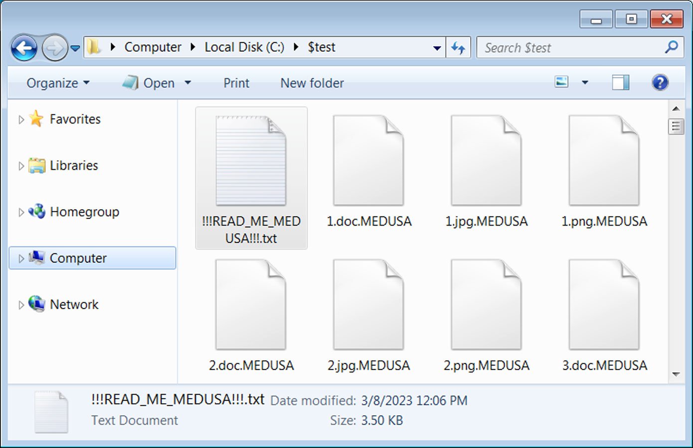 Medusa ランサムウェアによって暗号化されたファイル