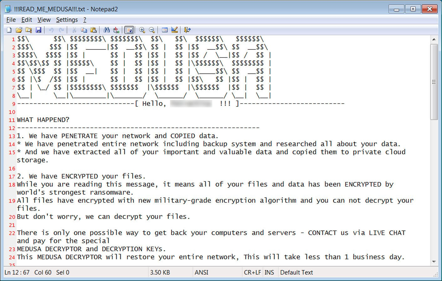 Medusa Ransomware ransom note