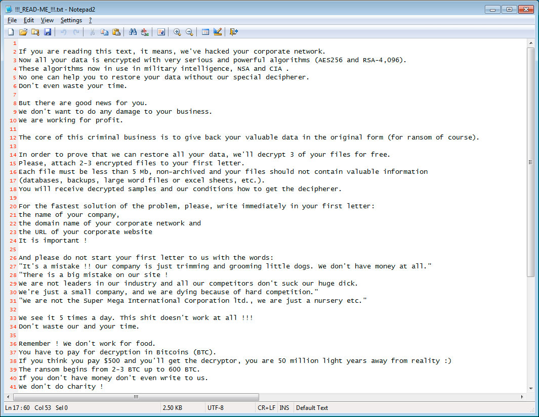 MegaCortex Ransom Note