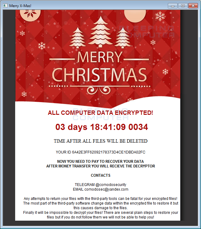 Merry X-Mas Ransomware Ransom Note