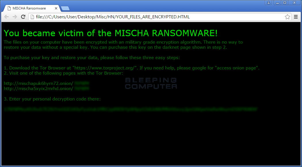 Mischa Ransomware Ransom Note