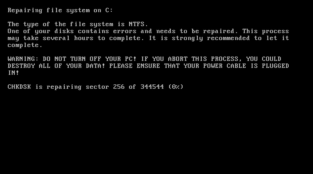 CHKDSK falso enquanto as unidades são criptografadas