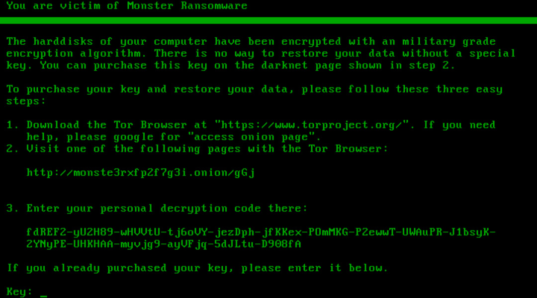 Pedido de resgate de Monster ransomware