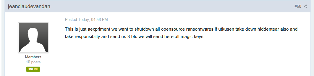 Second post by the Malware Developer