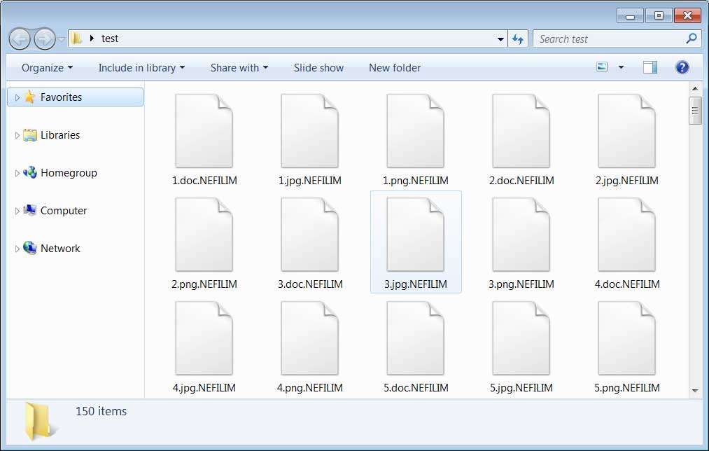 Files encrypted by the Nefilim Ransomware