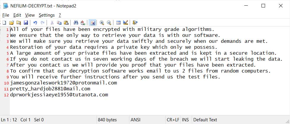 Ukrainian extradited to US for Nefilim ransomware attacks 2 Nefilim ransom note
