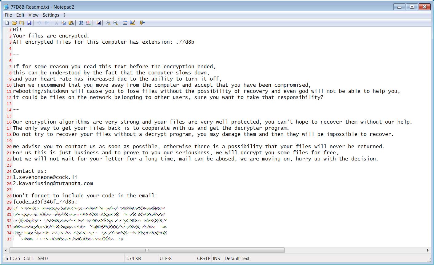Mailto / Netwalker Ransom Note