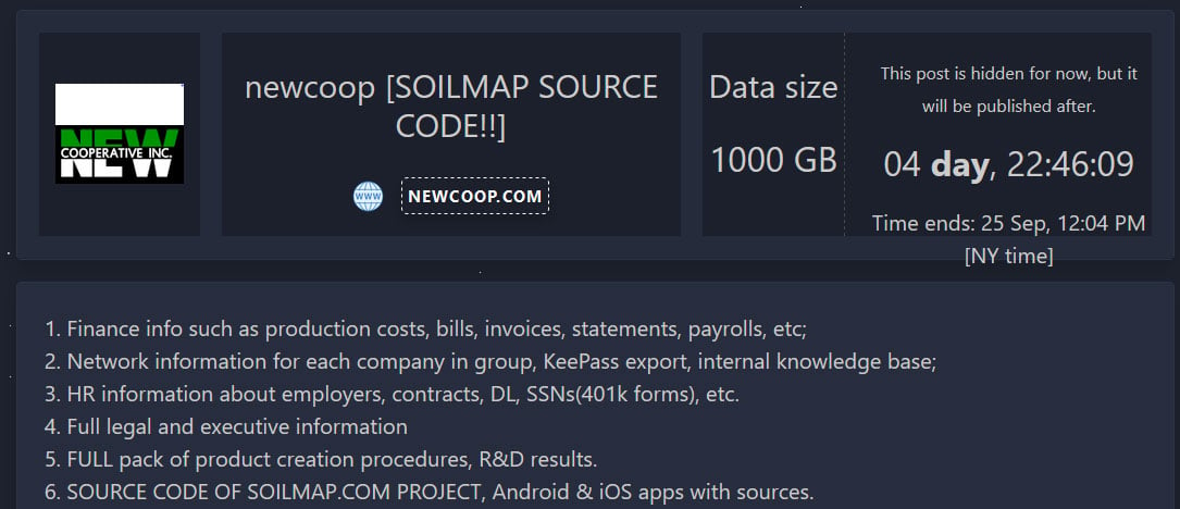 Non-public data leak page for NEW Cooperative