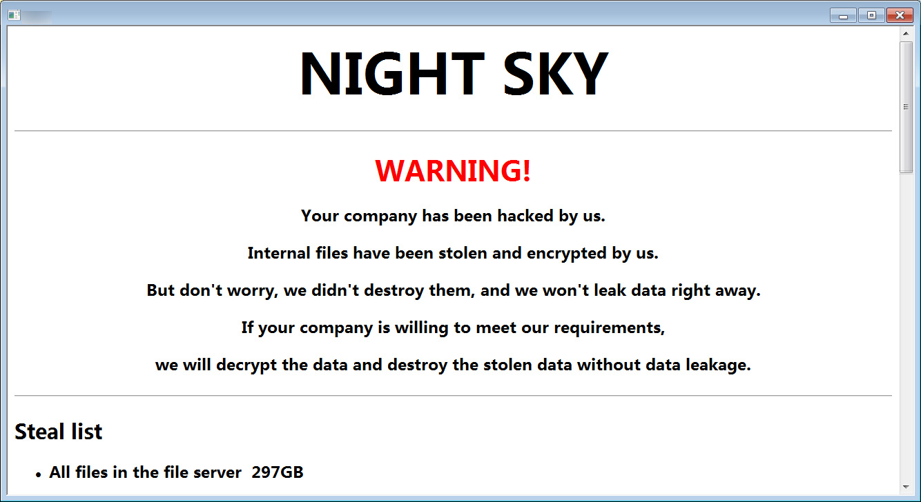 Night Sky ransom note