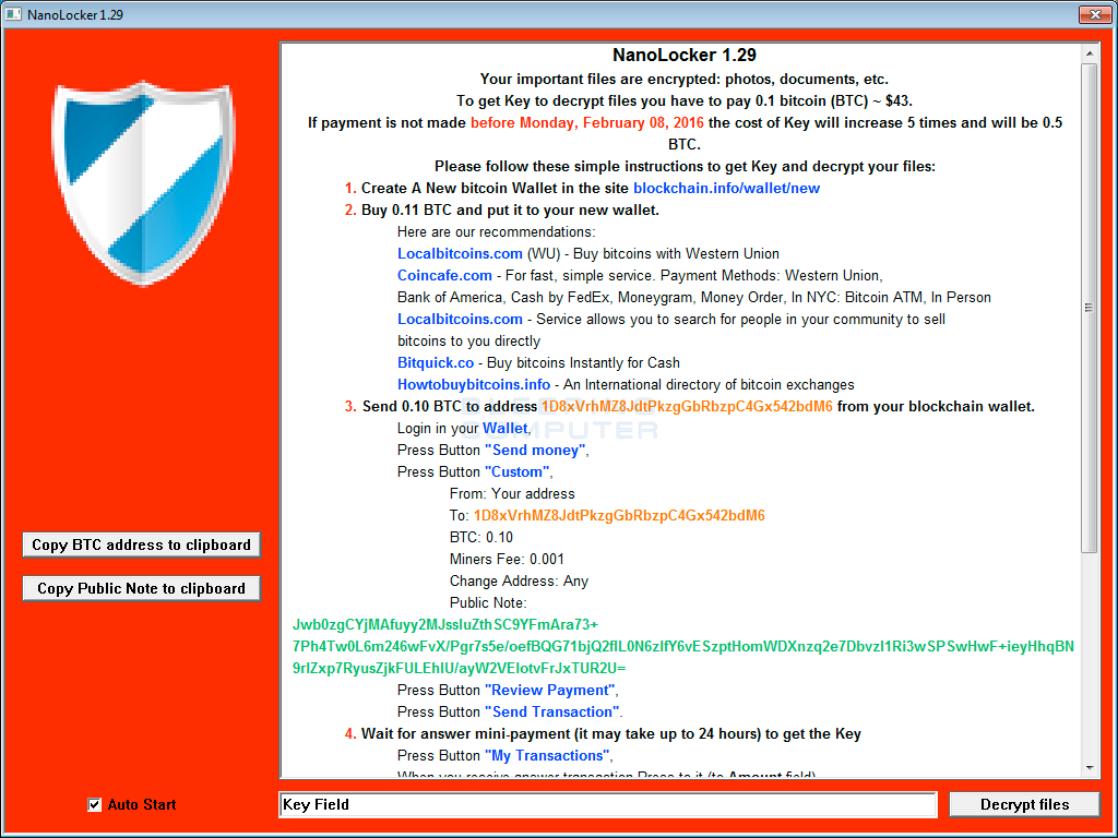 NanoLocker Ransom Screen
