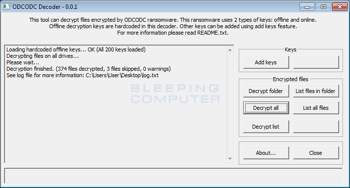 ODCODC Decoder Finished Decrypting