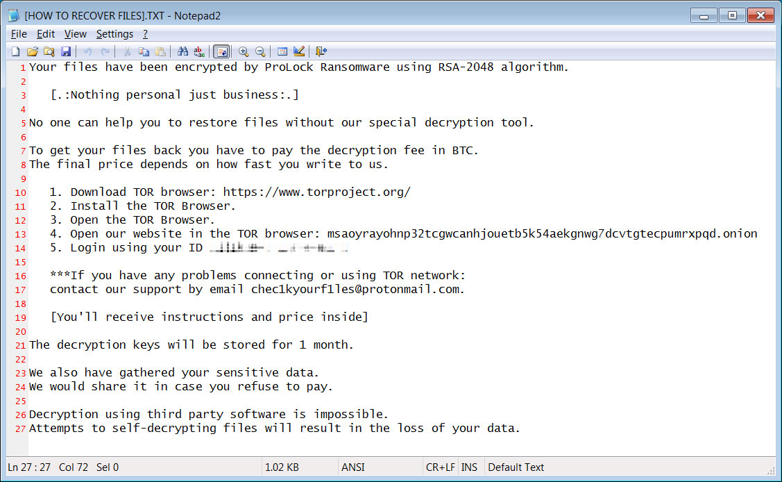 ProLock Ransom Note