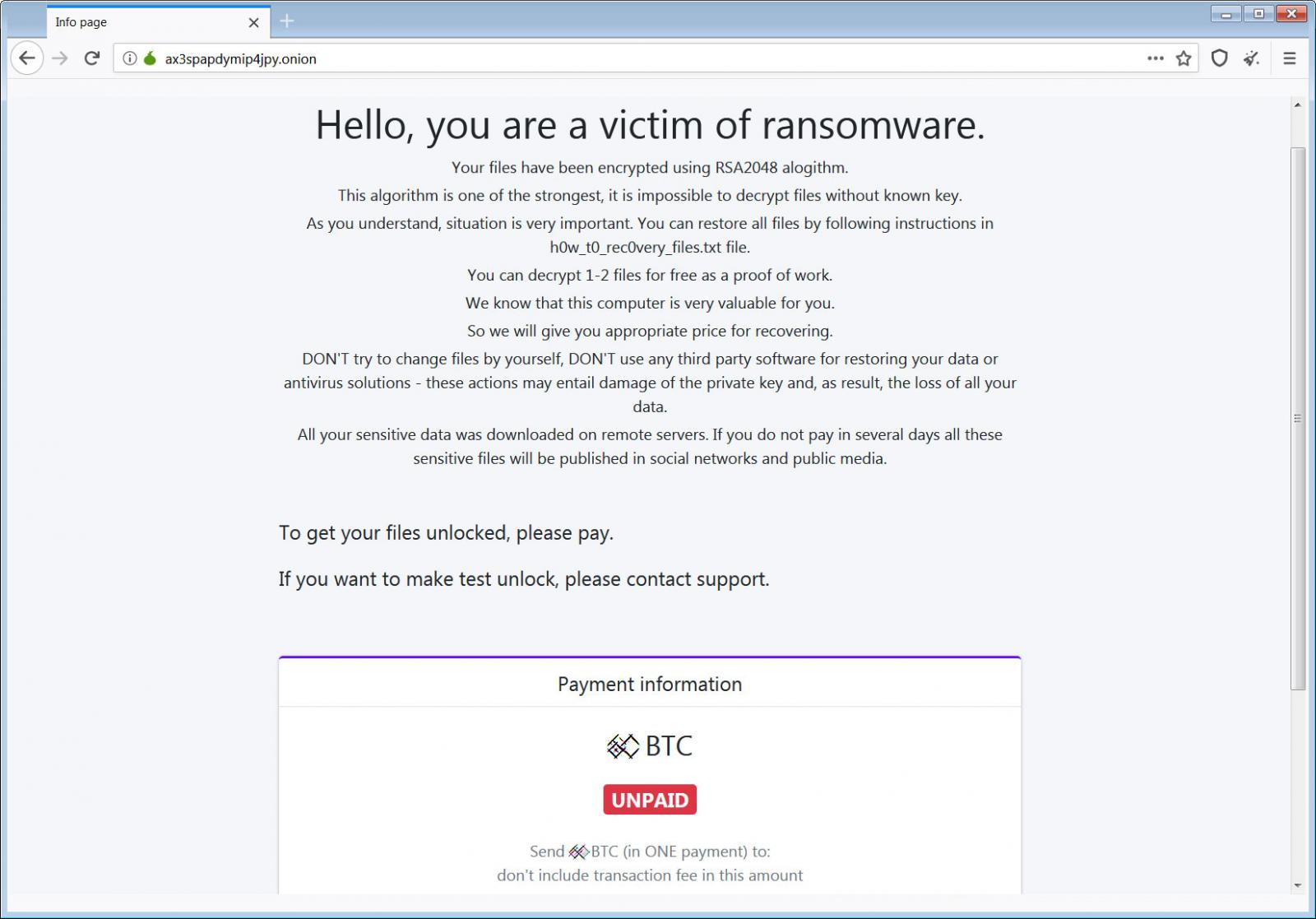 PwndLocker Tor Payment Site