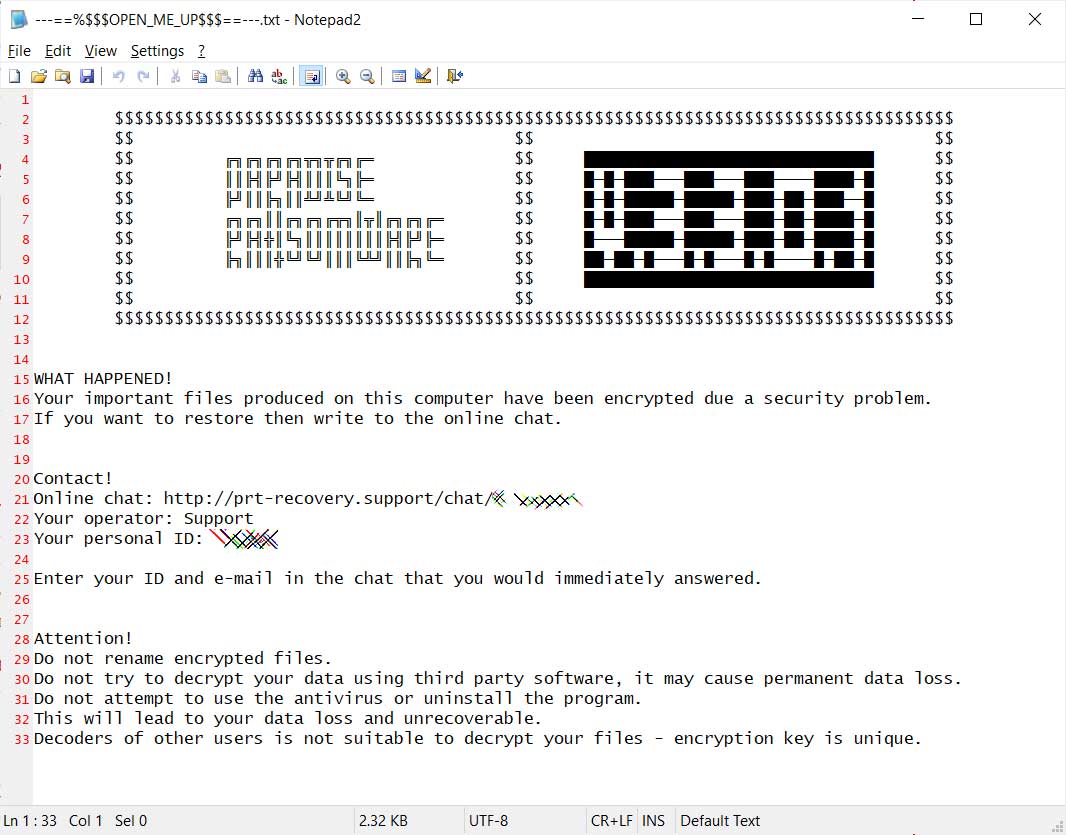 Paradise Ransomware ransom note