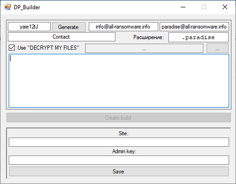 Paradise Ransomware builder