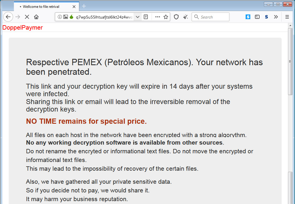 Tor Payment Site for Pemex
