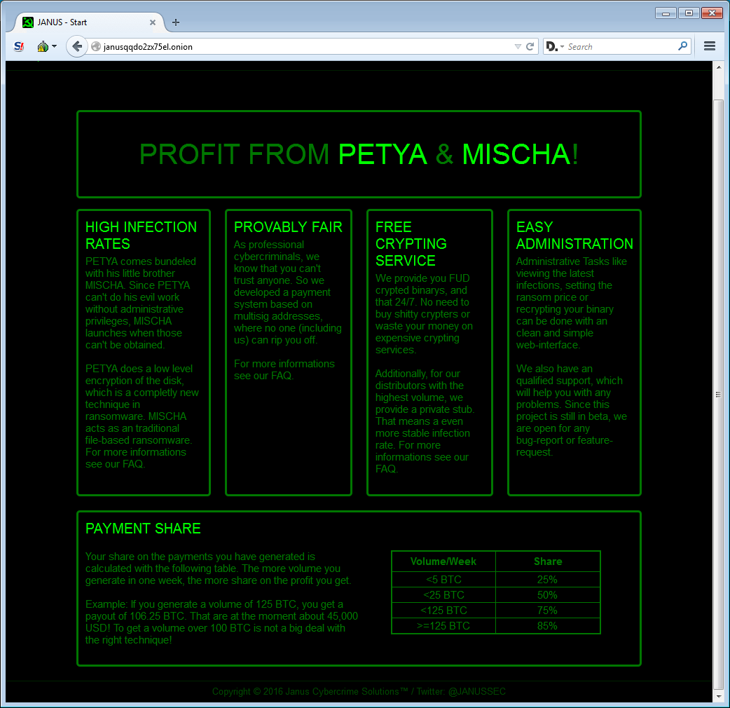 Petya and Mischa Ransomware as a Service