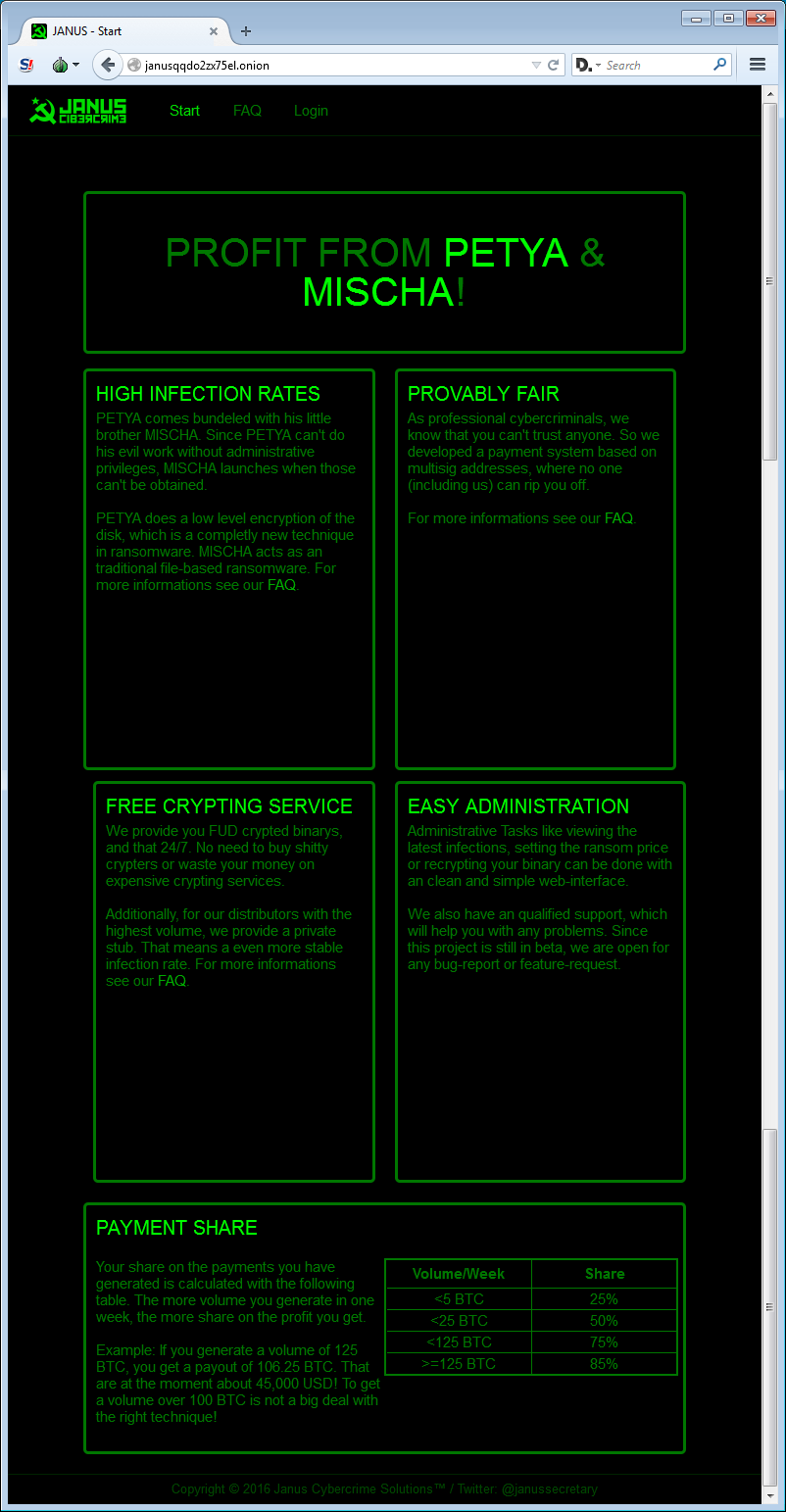 Petya RaaS Welcome Screen