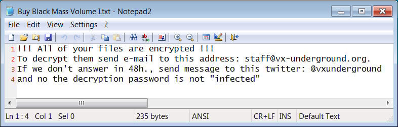 VX-Underground malware collective framed by Phobos ransomware 4 Text ransom note