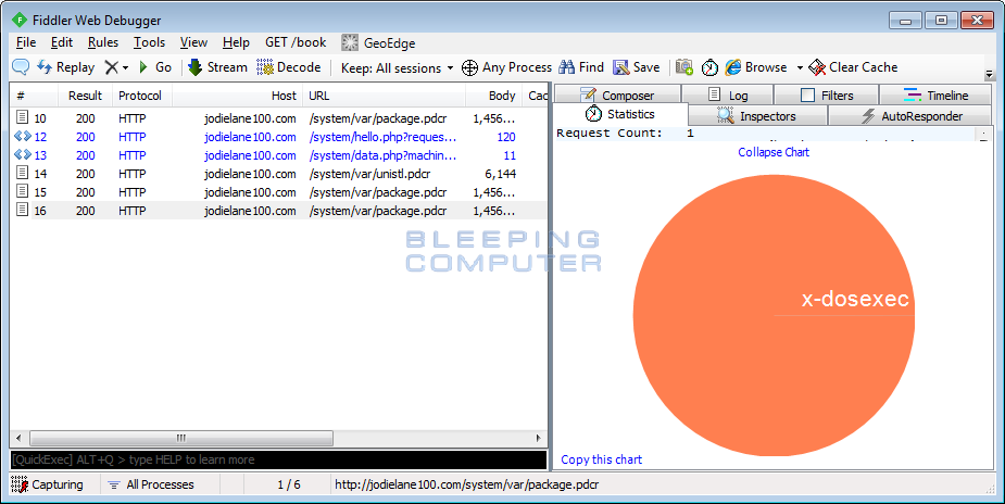 Fiddler showing download activity of new downloader