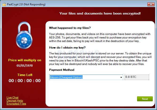 PadCrypt Ransomware Screen