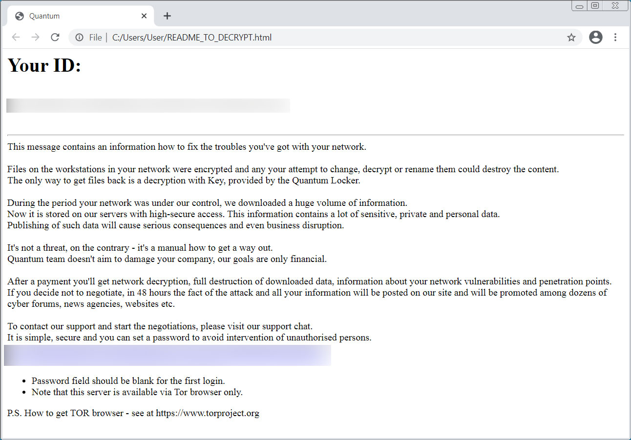 Quantum Locker ransom note