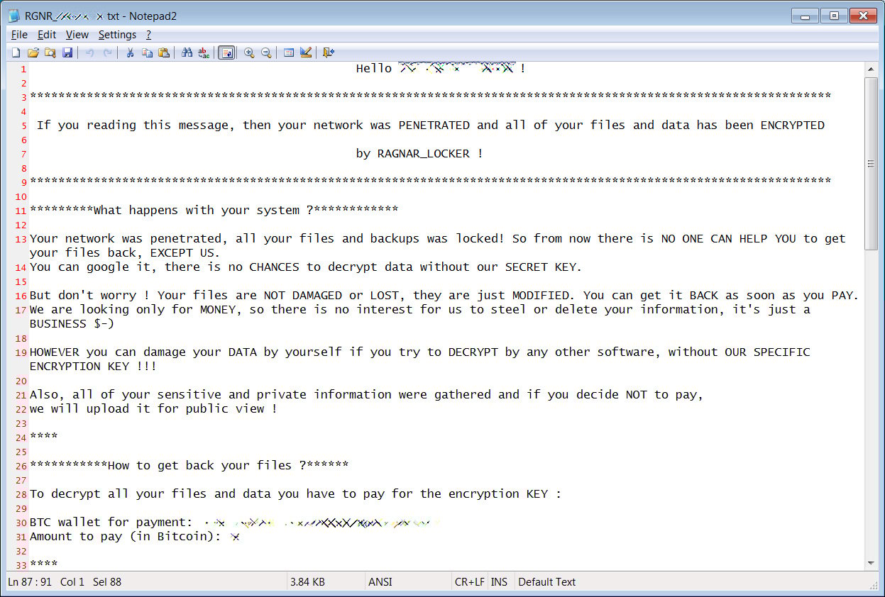 RagnarLocker Ransom Note