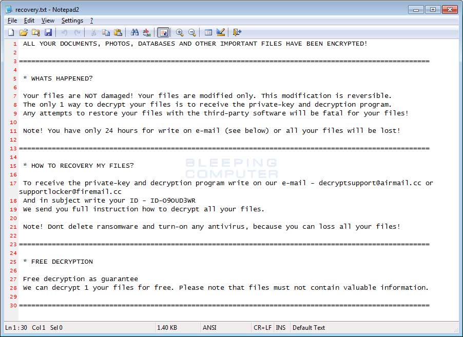 Rapid Ransomware Ransom Note