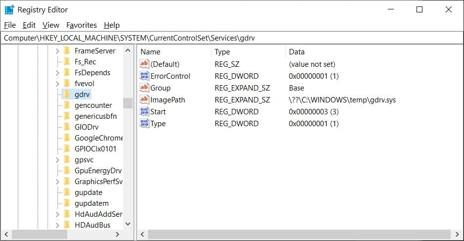 Installed vulnerable GIGABYTE gdrv.sys driver