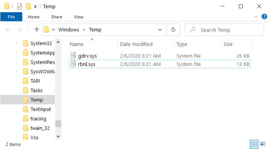 Drivers in the Windows Temp Folder