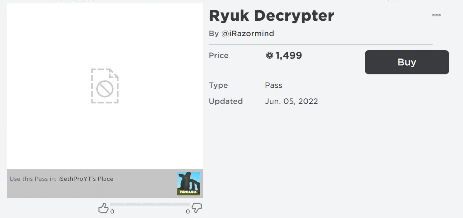 Decryptor sold as a Roblox Game Pass