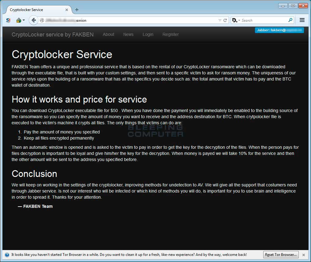 Cryptolocker Service About Page