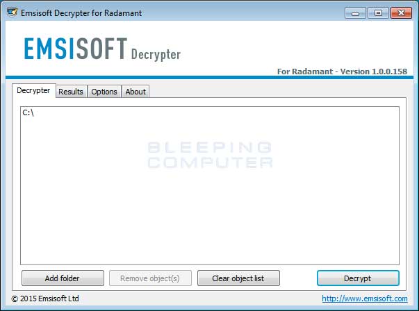 Radamant Decrypter Screen
