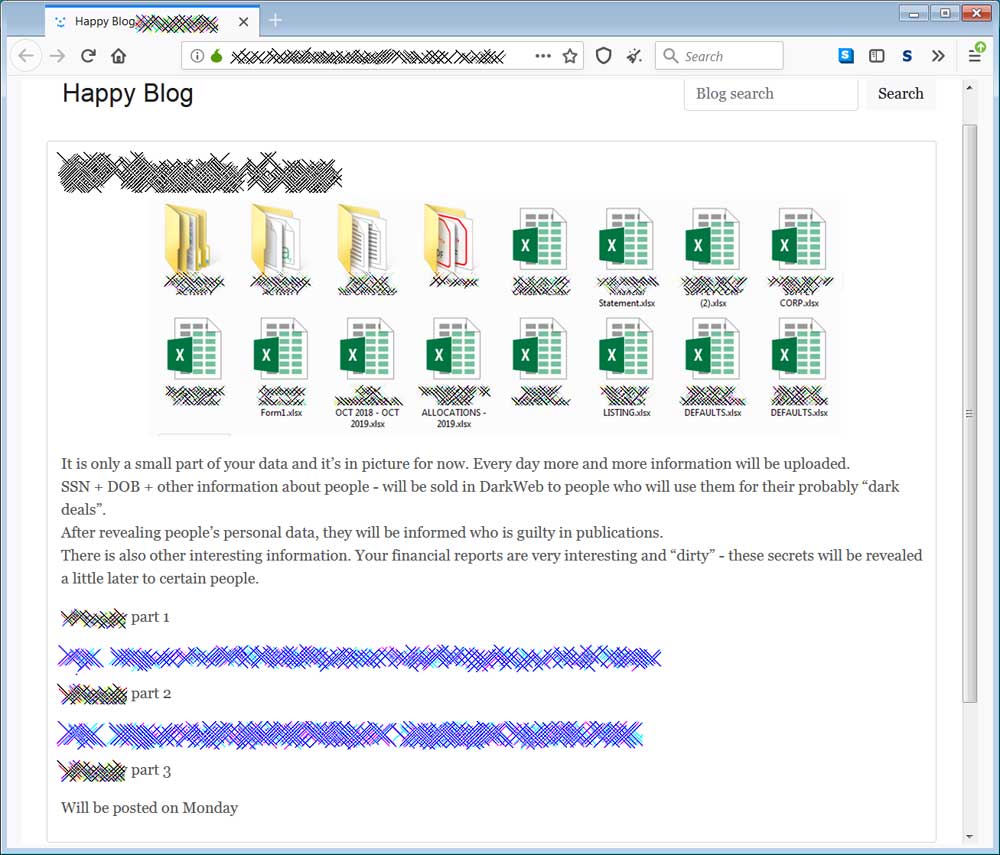 Entry on Ransomware data leak site