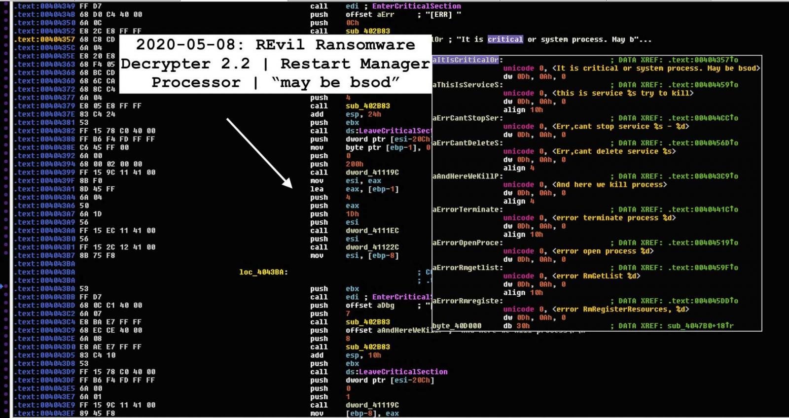 Windows Restart Manager API used in the decryptor
