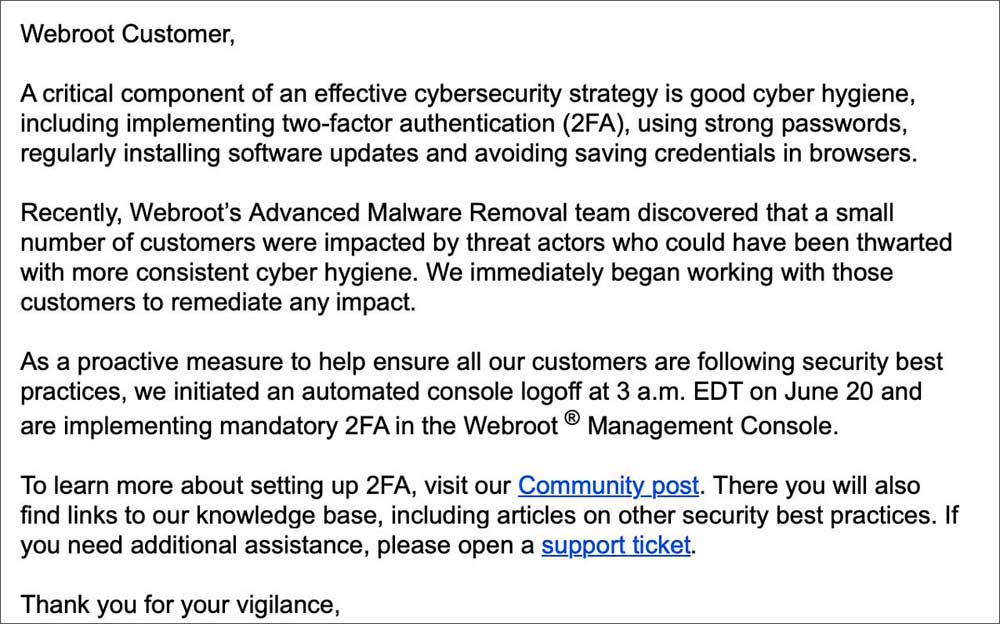 Email from Webroot