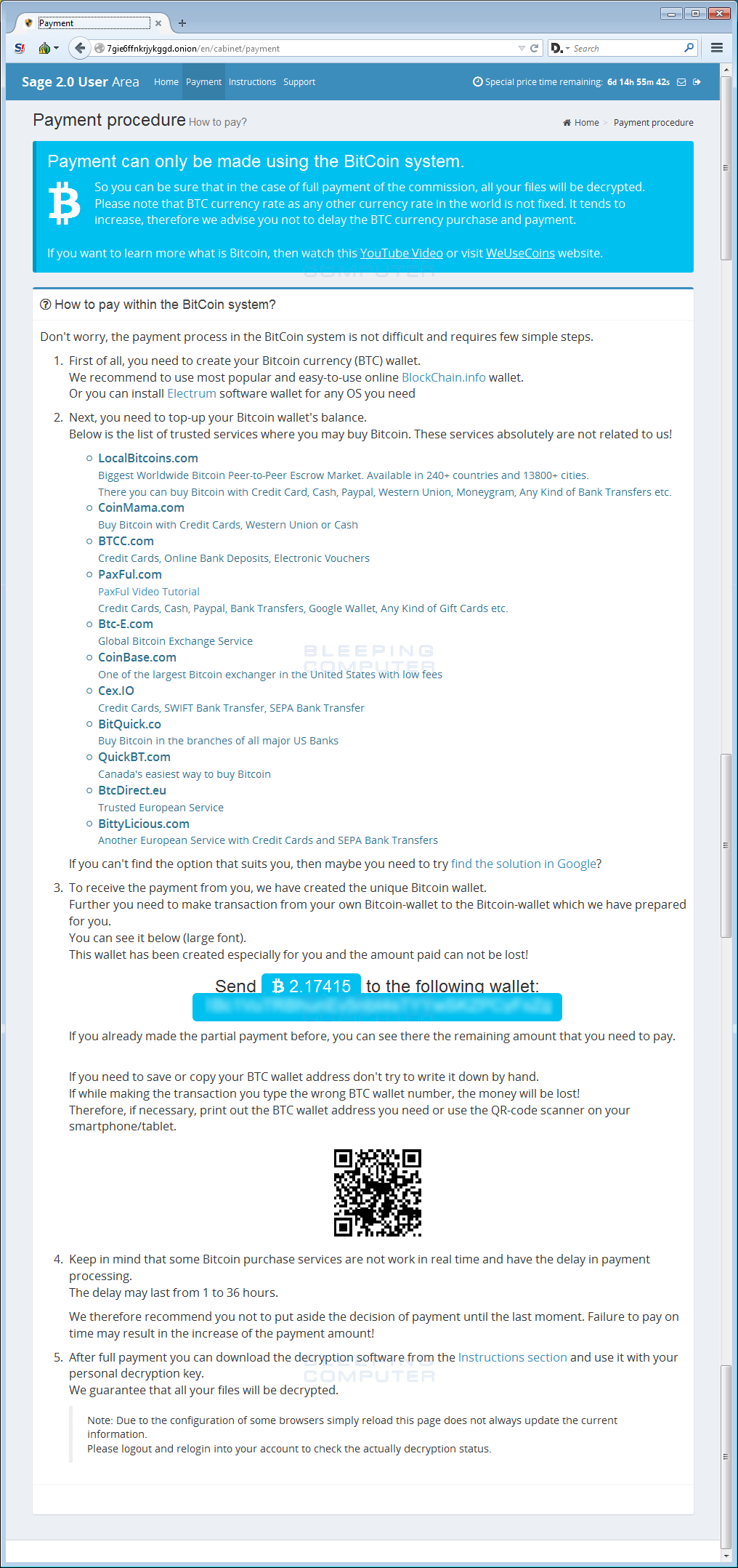 Sage 2.0 User Area Payment Instructions